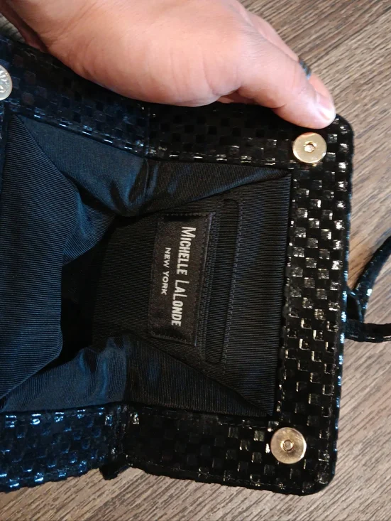 Vintage 70s Black Sequin Wristlet Clutch with Top Handle - Picture 3 of 3